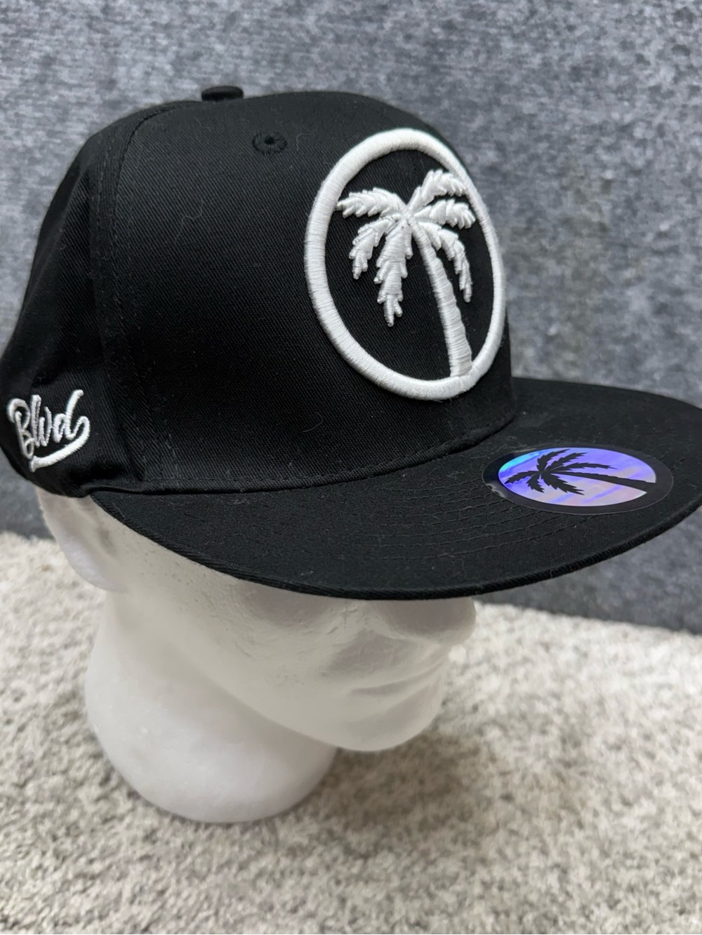 Blvd Palm Tree snapback hat cap Surfer Beach Skater Black/White